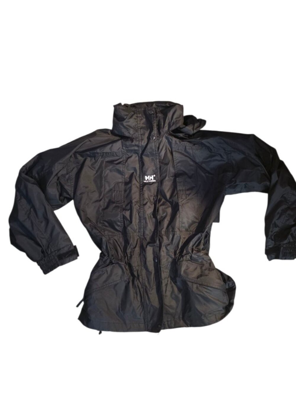 Helly Hansen Waterproof Windbreaker Jacket Womens Small Black Hooded Shell Rain